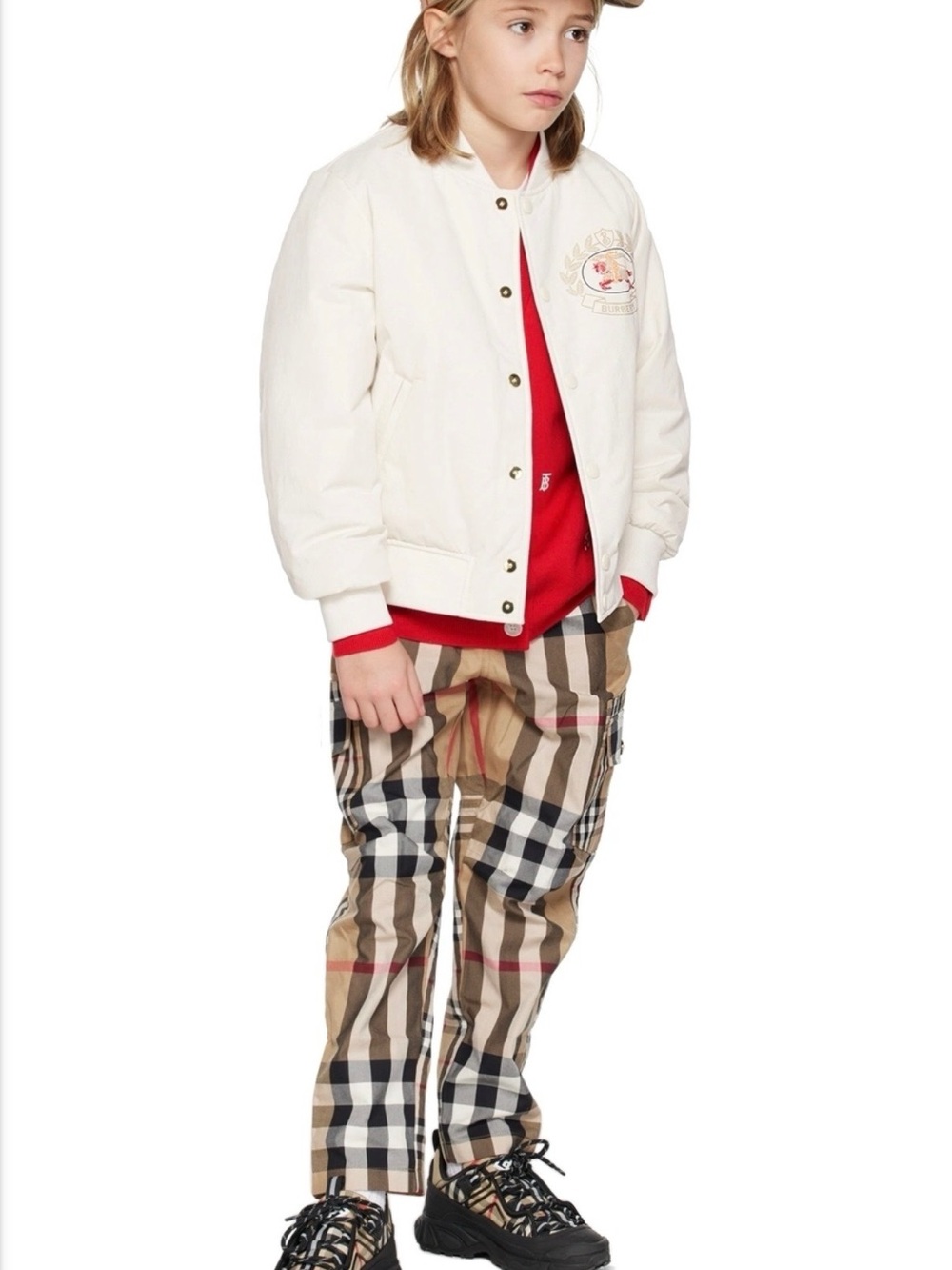 Burberry Tan Black White Red Plaid Kids Trousers - Picture 3 of 9